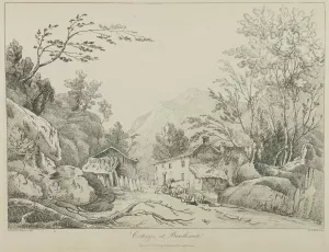 man herding livestock near cottages